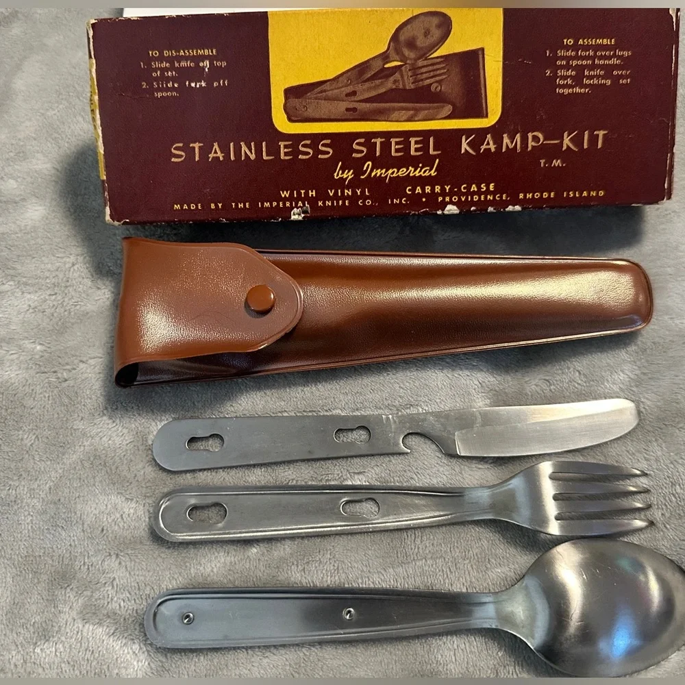 Vintage Stainless Steel Kamp-Kit With Vinyl‎ Carry Case and box, Collectible